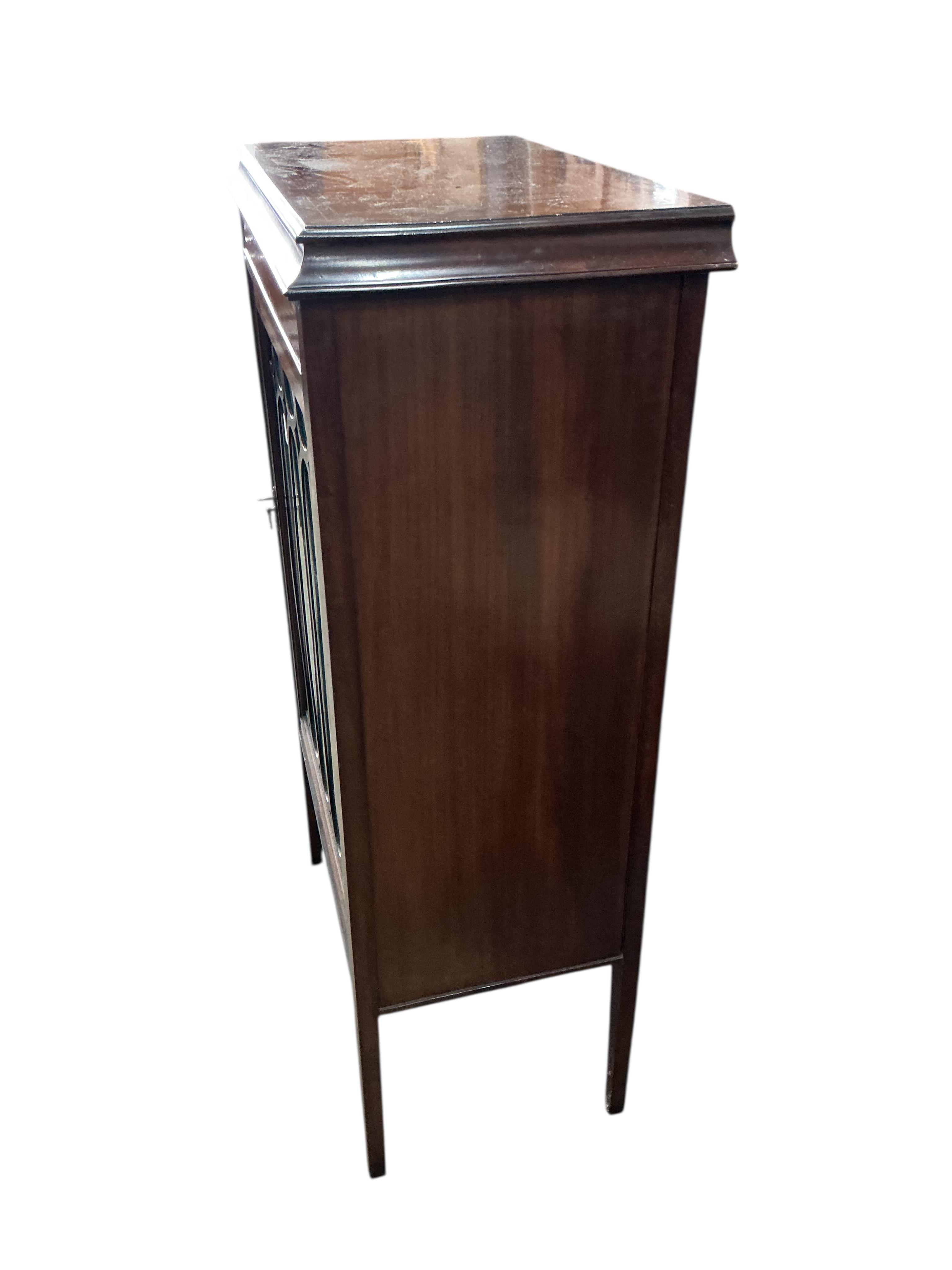 An Edwardian inlaid mahogany glazed display cabinet, width 61cm, depth 35cm, height 109cm